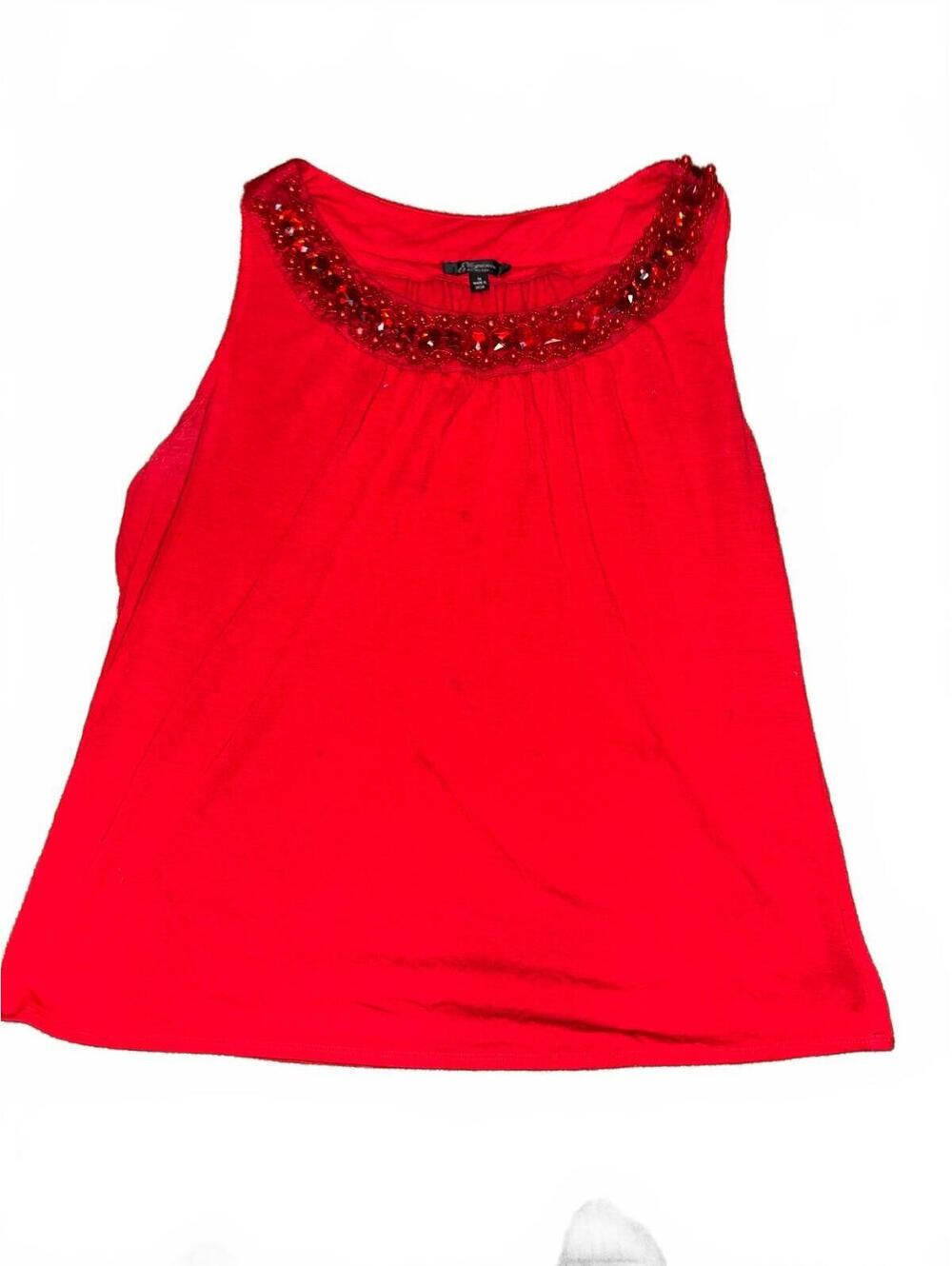 Women's Elegance Red Sleeveless Beaded Neckline Blouse Size XL